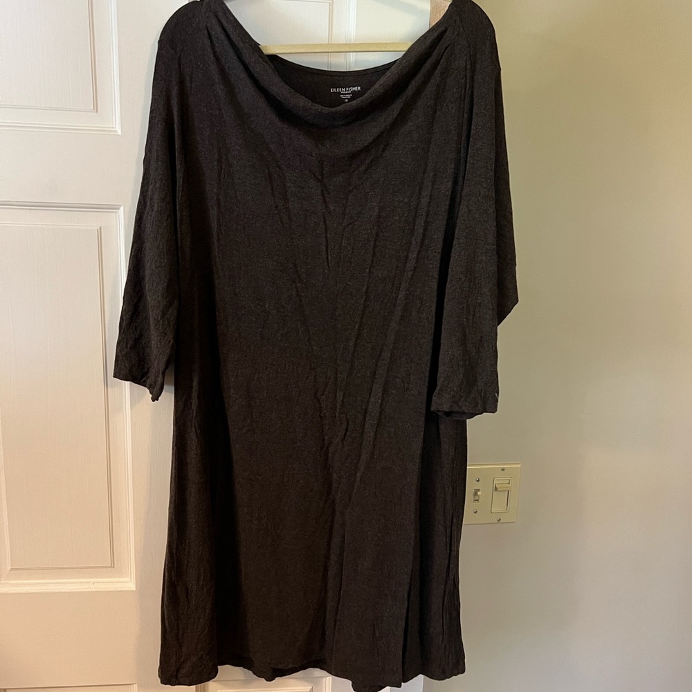 Eileen Fisher Italian Yarn Viscose Brown 3/4 Sleeve Boat Neck Dress ~ 1X